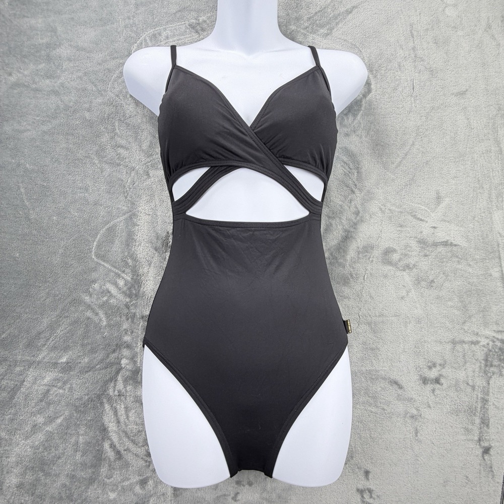 Vince Camuto One Piece Swimsuit Size 8 Black Cutout Wrap Front Adjustable Straps